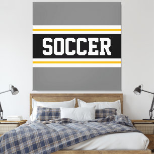SOCCER Sporty Grey Black White Yellow Stripes Canvas Print