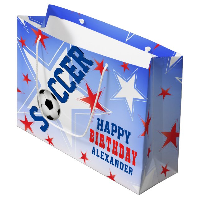 Soccer Star Birthday Party Large Gift Bag (Front Angled)