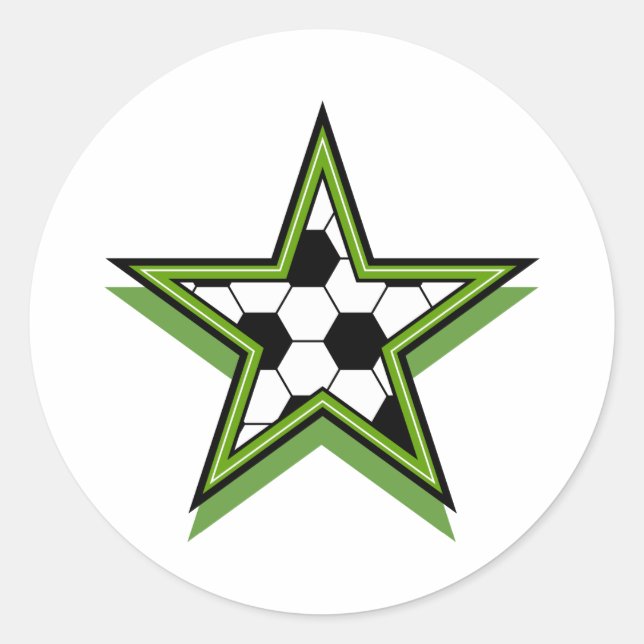 soccer star green classic round sticker (Front)