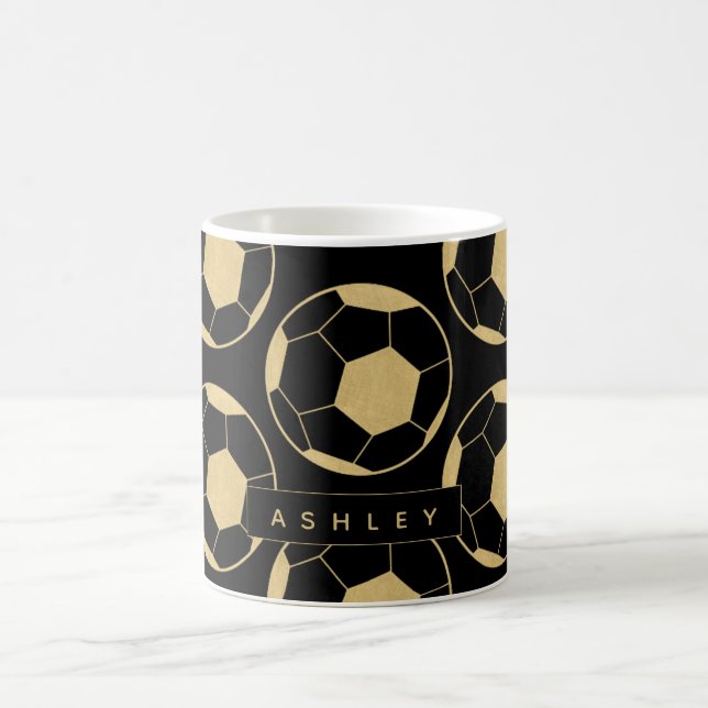Soccer Star Personalised Name Black and Gold Coffee Mug (Center)