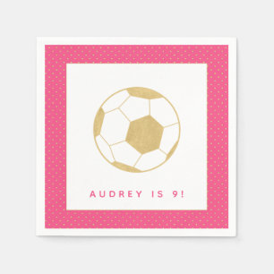 Soccer Star Pink and Gold Personalised Party Napkin