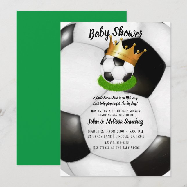 Soccer Star Royal Gold Crown Co-ed Baby Shower Invitation (Front/Back)