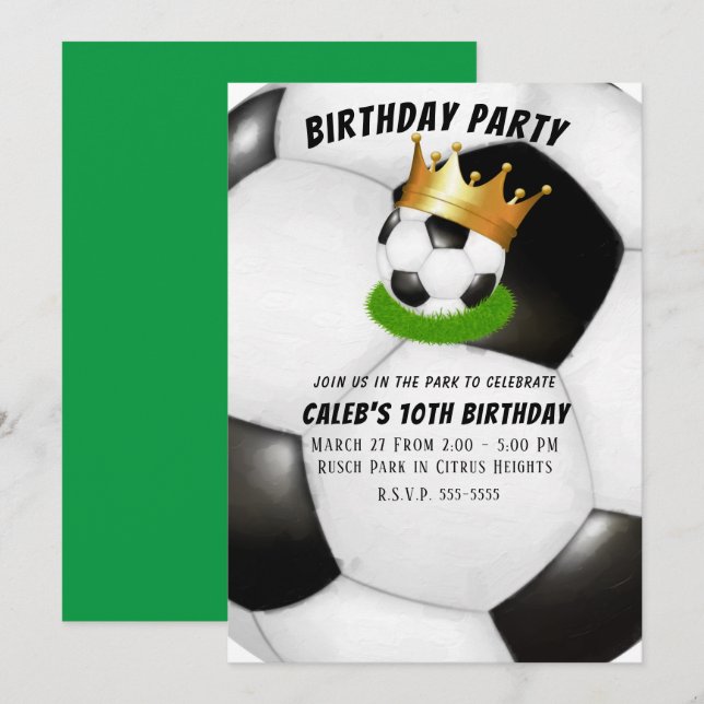 Soccer Star Royal Gold Crown Co-ed Birthday Party Invitation (Front/Back)