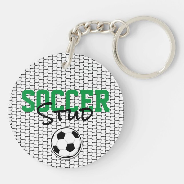 SOCCER STUD Ball Net Sports Black White Green Fun Key Ring (Back)