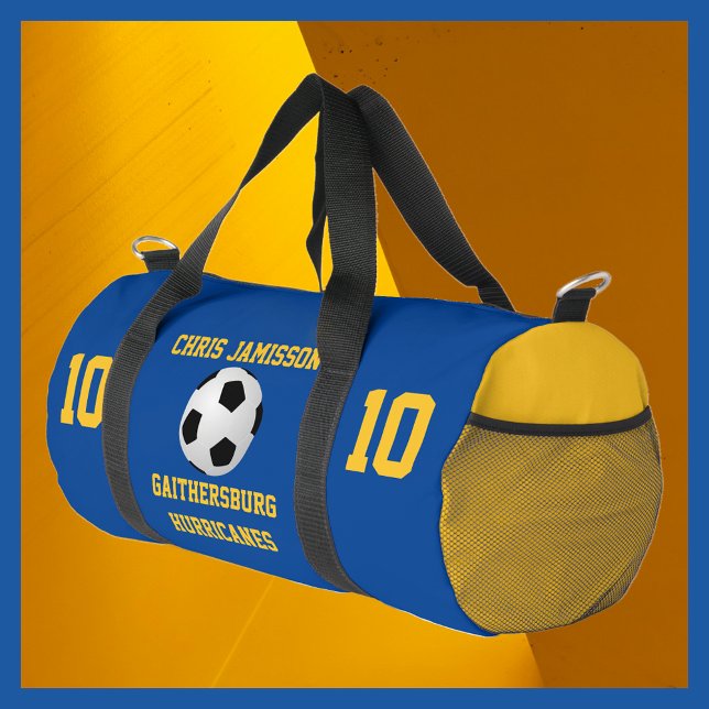 Soccer Team, Coach, Player Blue Gold Personalise Duffle Bag (Creator Uploaded)