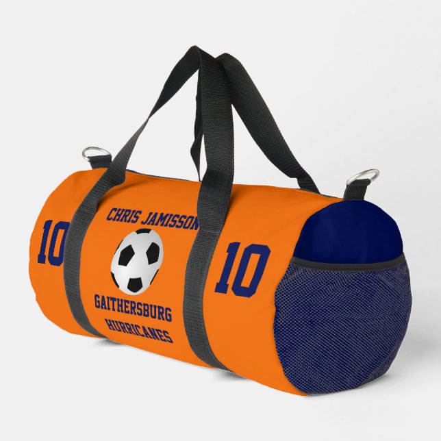 Soccer Team Coach Player Orange Blue Personalised Duffle Bag (Right Corner)