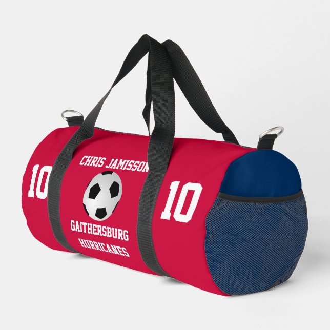 Soccer Team, Coach, Player Red White Blue Custom Duffle Bag (Right Corner)