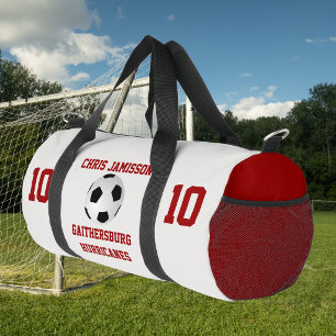 Soccer Team Coach Player White Crimson Personalise Duffle Bag