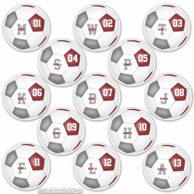 soccer team colours maroon grey custom set of 13 (Front)