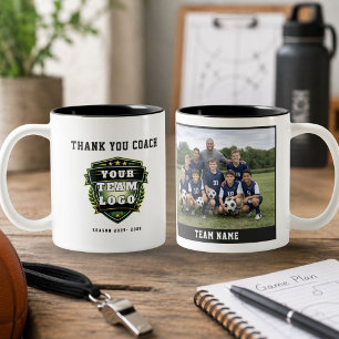 Soccer Team Photo Logo Thank you Coach Two-Tone Coffee Mug
