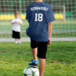 Soccer Team, Player Name & Jersey Number Custom T-Shirt<br><div class="desc">Create your own personalised boys' soccer (football) t-shirt by typing in your team (or school) name on the front, and player name and jersey number on the back. You can also delete the placeholder text and leave text boxes on the back blank if you prefer. The colour of the shirt,...</div>