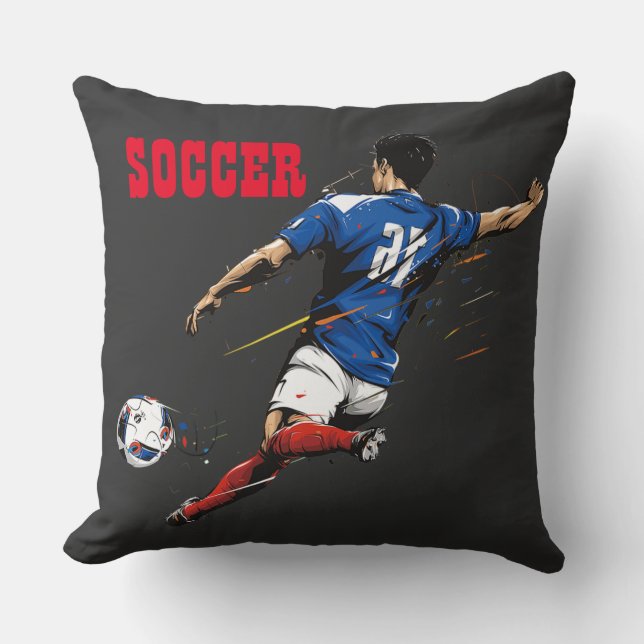 Soccer Team Player Throw Pillow (Front)