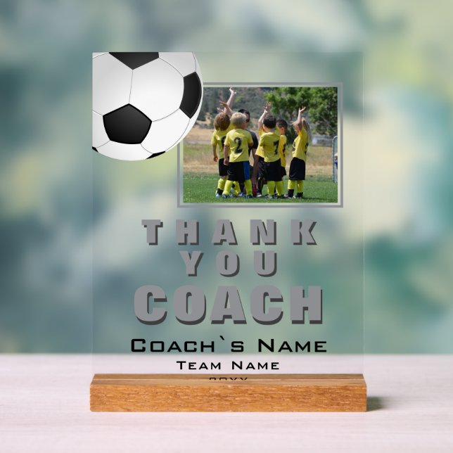 Soccer Thank you Coach Team Photo Acrylic Sign (Neutral)