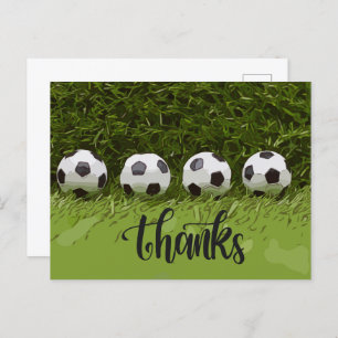 Soccer Thank you with ball on green grass Postcard