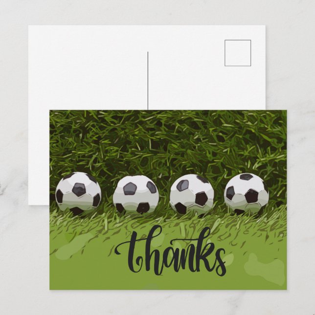 Soccer Thank you with ball on green grass Postcard (Front/Back)