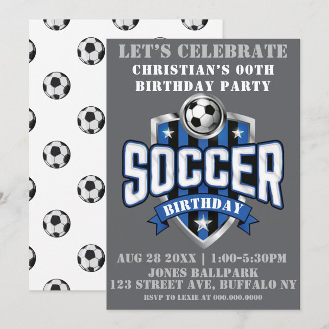 Soccer Theme Birthday Party Invitations (Front/Back)