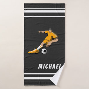 Soccer Theme Player Illustration Sports Team Black Bath Towel