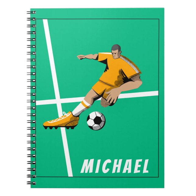 Soccer Theme Player Illustration Sports Team Green Notebook (Front)