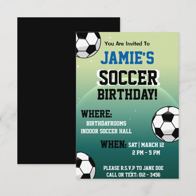 Soccer Themed Birthday Invitations (Front/Back)