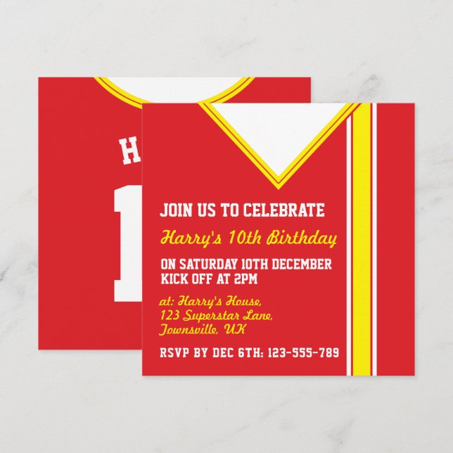 Soccer Themed Party Invites Template Football (Front/Back)