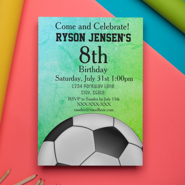 Soccer Themed Sports Kids Birthday Invitations (Creator Uploaded)