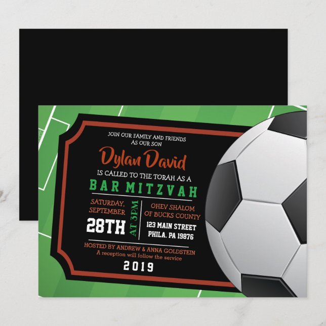 SOCCER TICKET Bar Bat Mitzvah Invitation (Front/Back)