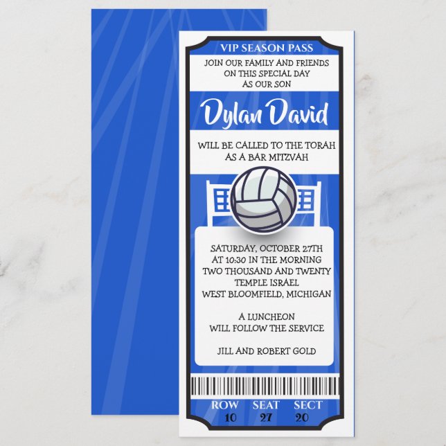 SOCCER TICKET Bar Bat Mitzvah Invitation (Front/Back)