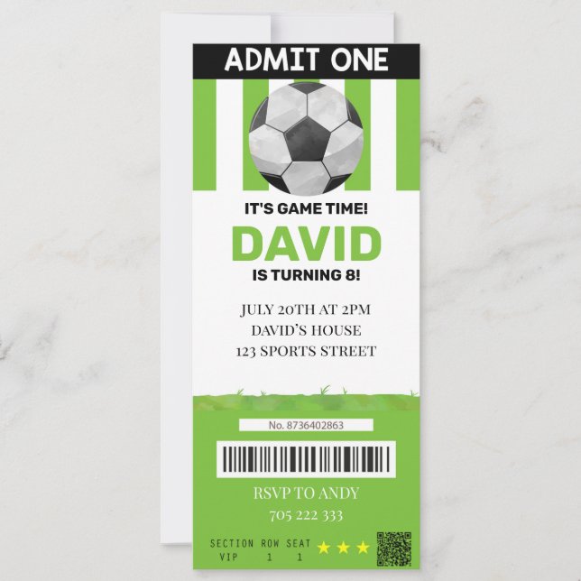 Soccer Ticket Birthday Boy Sport Party Invitation (Front)