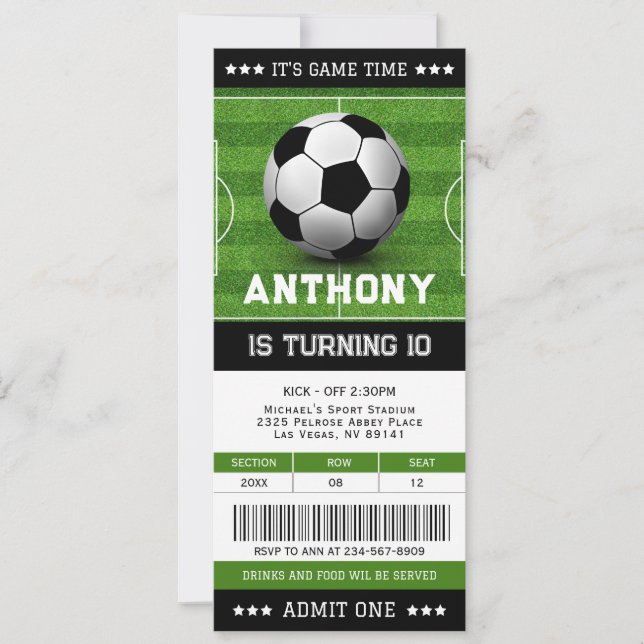 Soccer Ticket Football Ticket Birthday Invitation (Front)