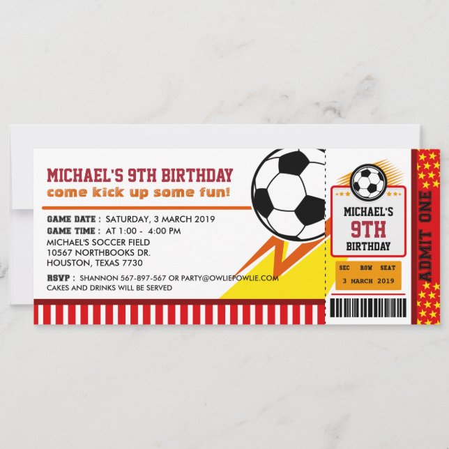 Soccer Ticket Pass Birthday Party Invitation (Front)