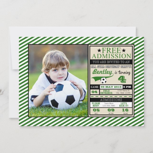 Soccer Ticket Photo Birthday Invitation (Front)