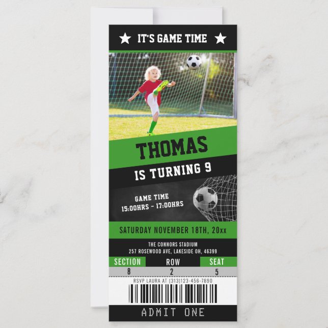Soccer Ticket Sports Birthday Invitation (Front)