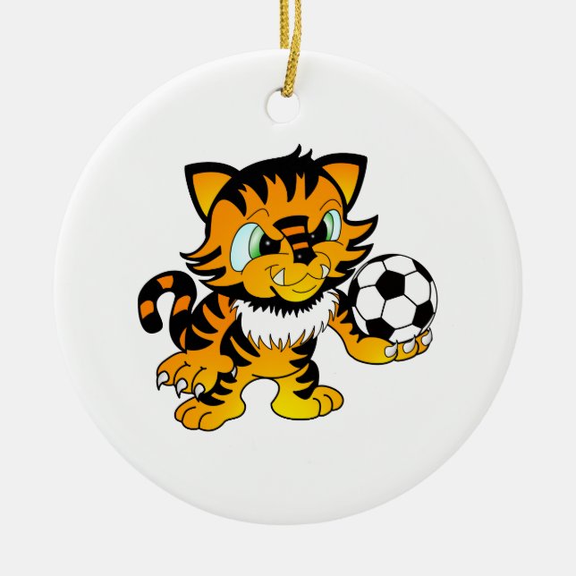 Soccer Tiger Ceramic Tree Decoration (Front)