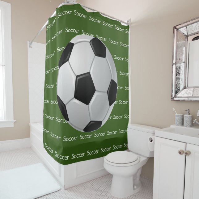 Soccer Tiled Text Design Shower Curtain (In Situ)