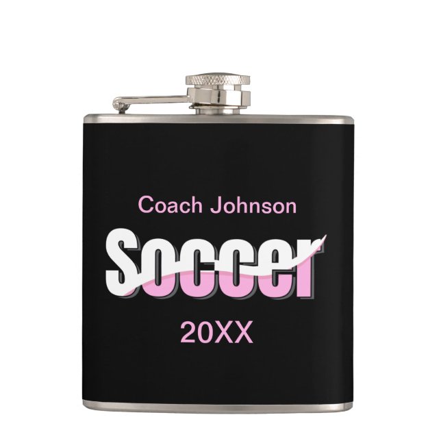 Soccer Typography Modern Art Abstract Swish Hip Flask (Front)