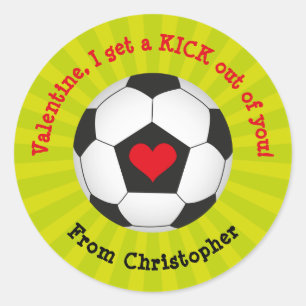 Soccer Valentines Day Round Sticker for Kids