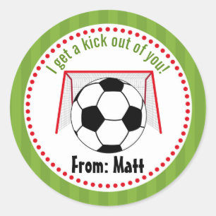 Soccer Valentines School Personalised Name Classic Round Sticker