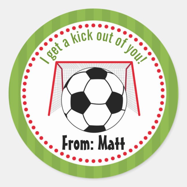 Soccer Valentines School Personalised Name Classic Round Sticker (Front)