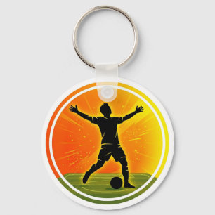 Soccer Victory Player Sunset Silhouette Key Ring