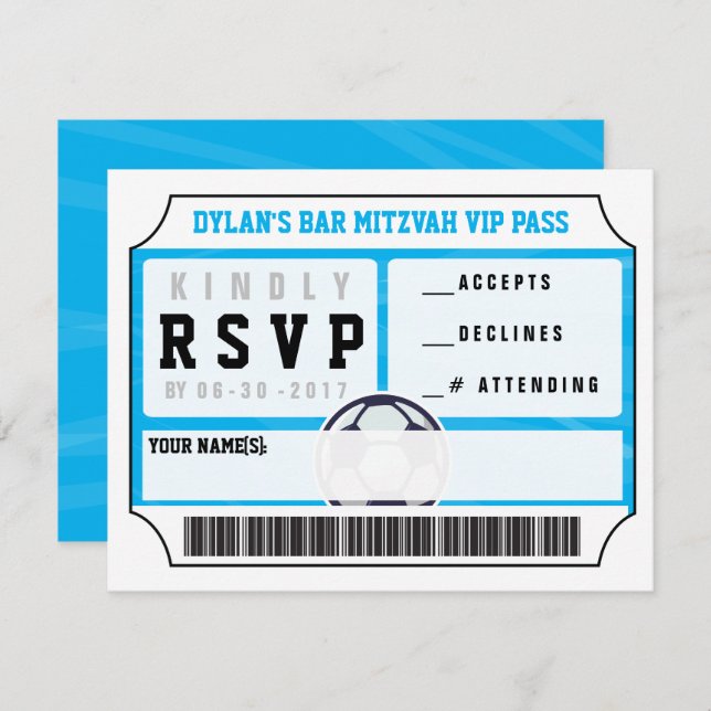 SOCCER VIP REPLY CARD Bar Bat Mitzvah Invitation (Front/Back)