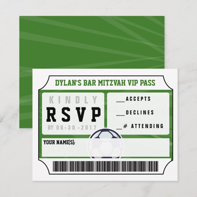 SOCCER VIP REPLY CARD Bar Bat Mitzvah Invitation (Front/Back)