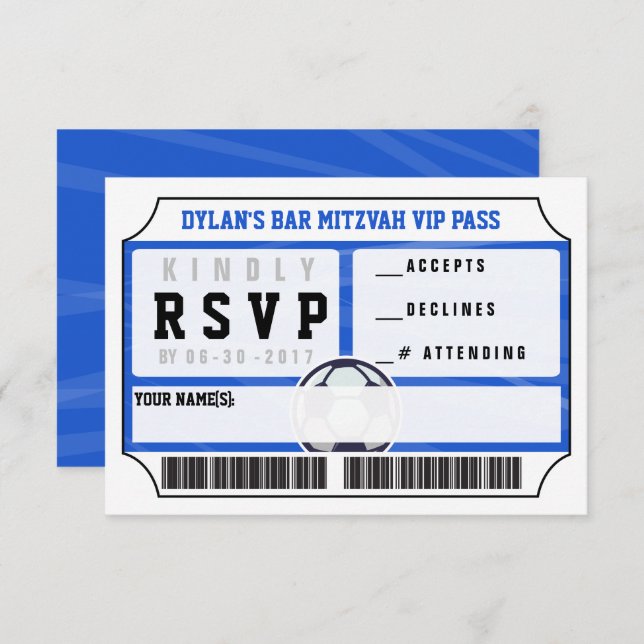 SOCCER VIP REPLY CARD Bar Bat Mitzvah Invitation (Front/Back)