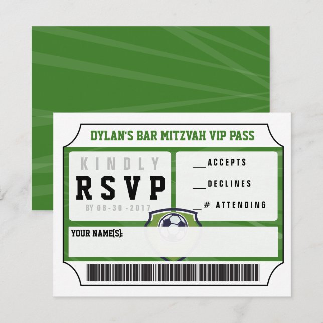 SOCCER VIP REPLY CARD Bar Bat Mitzvah Invitation (Front/Back)