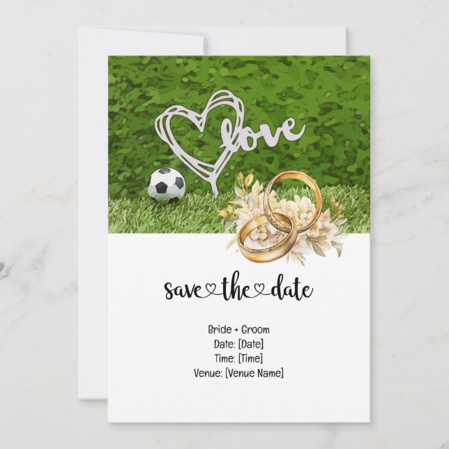 Soccer  Wedding themed with ball on green  Invitation (Front)