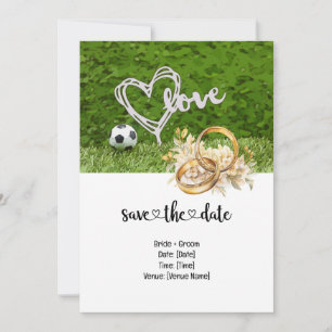 Soccer  Wedding themed with ball on green  Invitation