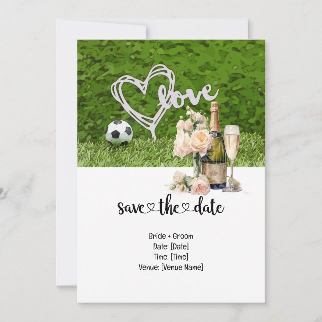 Soccer  Wedding themed with ball on green  Invitation (Front)