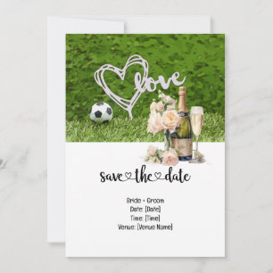 Soccer  Wedding themed with ball on green  Invitation
