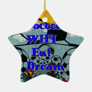 Soccer WIFI Eat Dream – Fun Sports Art Print Ceramic Tree Decoration