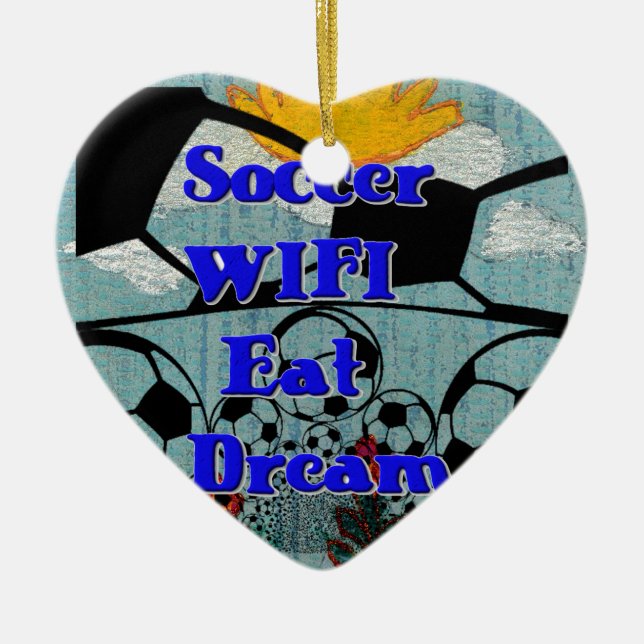 Soccer WIFI Eat Dream Repeat. Ceramic Tree Decoration (Front)