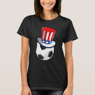 Soccer With American Flag Hat Patriotic 4th Of Jul T-Shirt